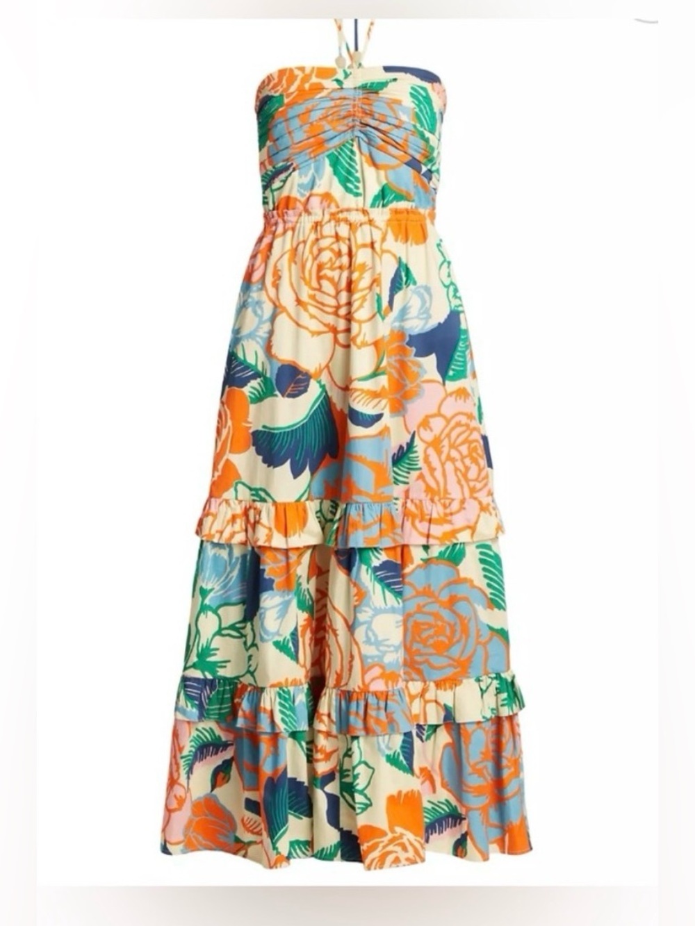 Figue Tiered Maxi Dress in Orange, Blue & Green